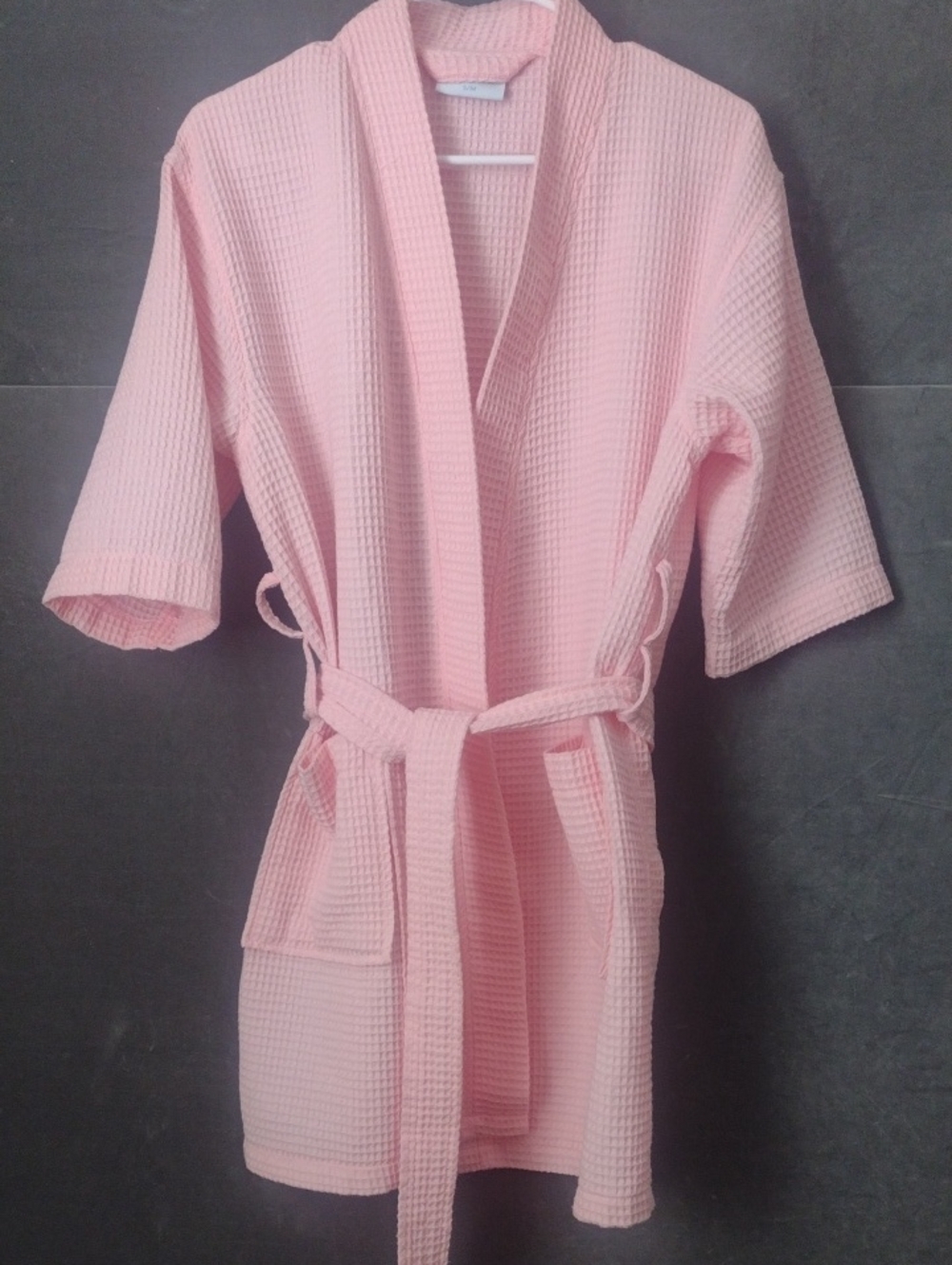 Turquaz Women's S/M Pink Waffle Kimono Robe with Tie Belt